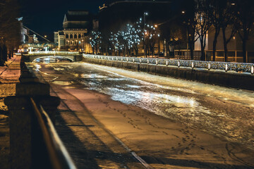 Ancient architecture in St. Petersburg, views of the winter city at night