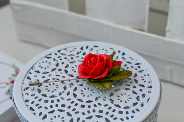  Red Rose Floral Jewelery. Romantic style: Polymer clay jewelery. Vintage handmade fashion accessories. Jewel Flower. Beauty and fashion accessories