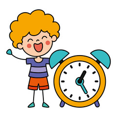 Hand Drawn Funny Cartoon Child With A Clock