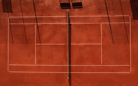 Drone view of empty tennis court