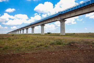 Scenic view of the Nairobi Mombasa Standard Gauge Railway line seen from Nairobi National Park,...