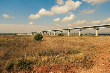 Fototapeta na wymiar Scenic view of the Nairobi Mombasa Standard Gauge Railway line seen from Nairobi National Park, Kenya