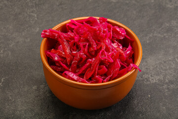 Marinated red cabbage in the bowl