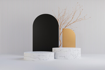 Marble podium minimal on white color background, Display for cosmetic perfume fashion natural product, simple clean design, luxury minimalist mockup - 3D illustration