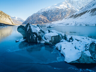 Fototapeta na wymiar Aerial view of beautiful frozen glacier lagoon in Tibet,China