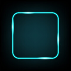 Neon light square banner. Glowing frame isolated on transparent background. Realistic template sign vector. Shining sky blue color effect.