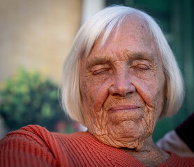 Aged candid woman close up portrait , high photo 