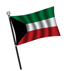 Kuwait flag , flag of Kuwait waving on flag pole, vector illustration EPS 10.