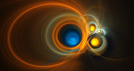 Abstract colorful blue, orange and yellow fiery shapes. Fantasy light background. Digital fractal art. 3d rendering.	