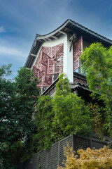 Fototapeta na wymiar Looking Up at Historic Building in Chengdu China on a Bright Winters Day