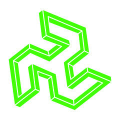 Impossible shapes. Sacred geometry figure. Optical illusion logo. Abstract eternal geometric object. Optical art. Impossible geometry symbol on a white background. Line art.