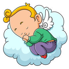 The little fairy baby boy is sleeping so tight on the cloud