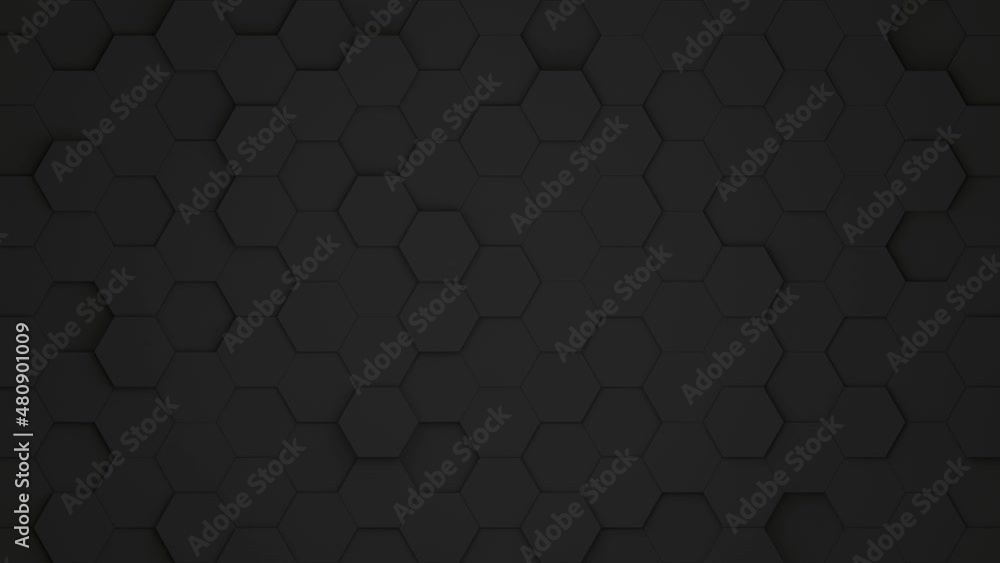Poster digital geometric black mesh waving in orthographic view. futuristic hexagon pattern. animation back