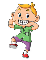 The happy little boy is showing the clean teeth