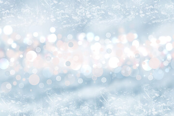 Abstract blurred fresh vivid spring summer light delicate pastel blue pink white bokeh background texture with bright circular soft color lights. Beautiful backdrop illustration.