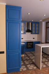 blue kitchen interior close up photo