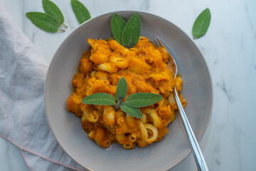 home made pumpkin pasta tagliatelle with salvia