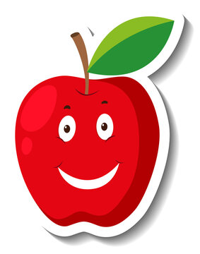 Red apple with smiley face in cartoon style