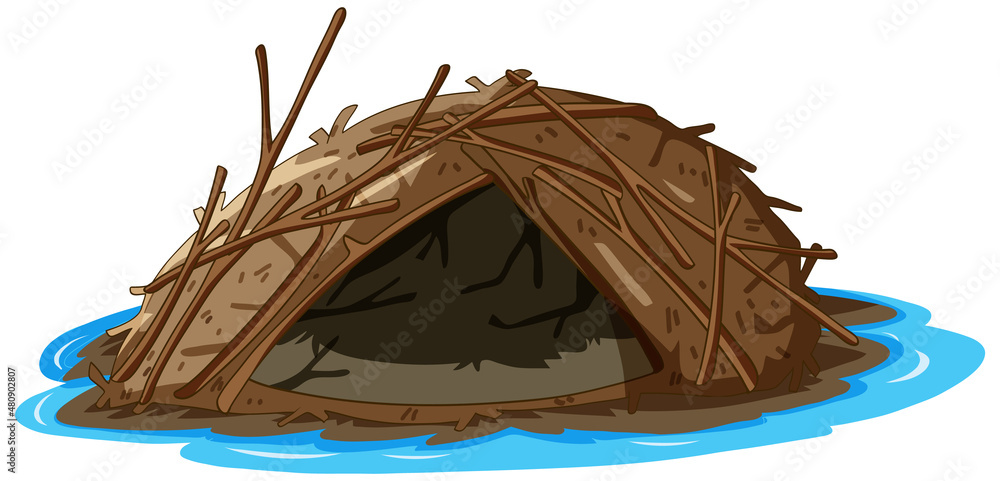 Sticker beaver dam isolated on white background