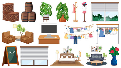 Set of interior furniture and decorations