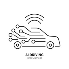 Artificial intelligence and machine learning line icon. AI driving. Simple thin outline pictogram. AI concept. Innovative robotic technology element. Cpu,cloud. Editable stroke vector illustration