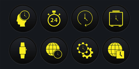Set Smartwatch, Alarm clock, World time, Time Management, Clock, Stopwatch 24 hours, and icon. Vector