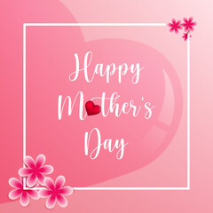 Mother's Day greeting card with bright colorful pink flowers and paper hearts around lettering vector