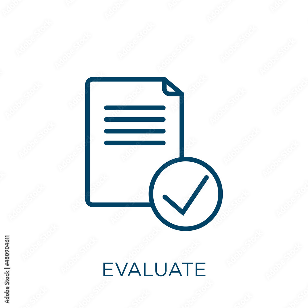 Poster evaluate icon. thin linear evaluate, business, evaluation outline icon isolated on white background.