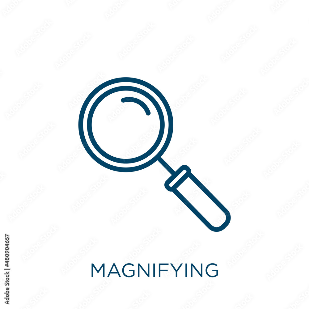Poster magnifying icon. thin linear magnifying, glass, magnifier outline icon isolated on white background.