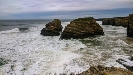 Sea view with cliffs landscape on north Spain. Atlantic Ocean coast.