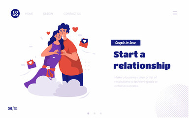 Couple with a love hand symbol illustration on landing page design