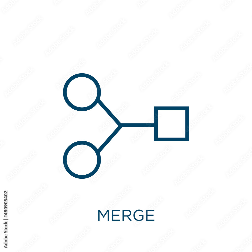 Poster merge icon. thin linear merge, arrow, connection outline icon isolated on white background. line vec