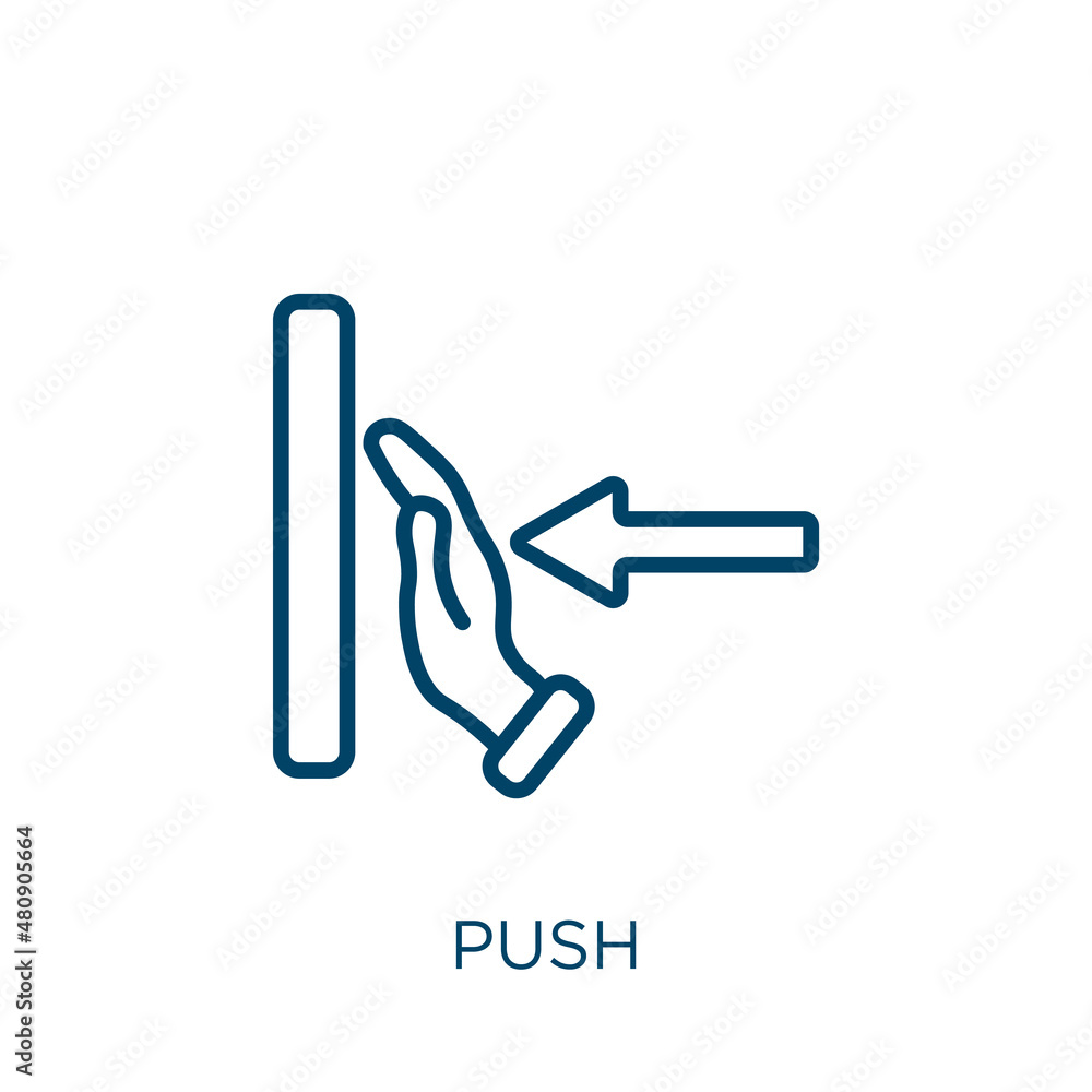 Poster push icon. thin linear push, app, press outline icon isolated on white background. line vector push 