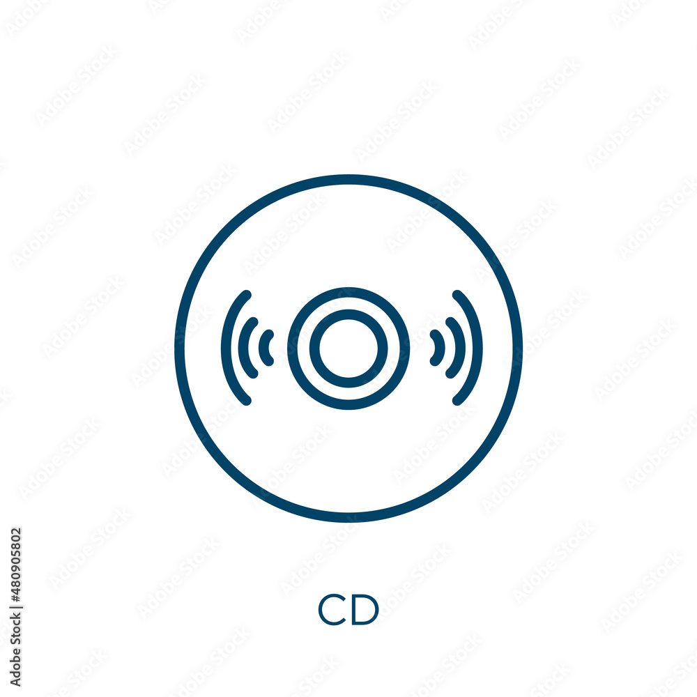 Poster cd icon. thin linear cd, disk, sound outline icon isolated on white background. line vector cd sign,