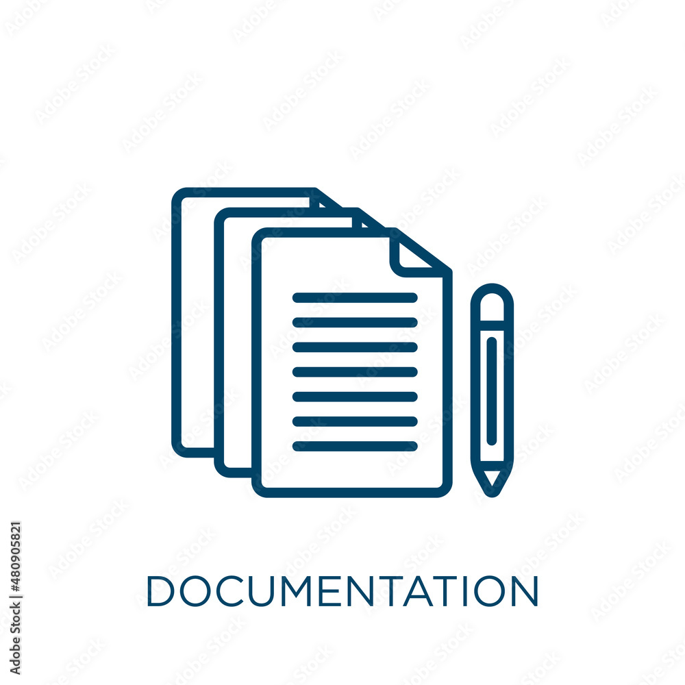 Poster documentation icon. thin linear documentation, document, office outline icon isolated on white backg