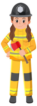 A firefighter cartoon character on white background