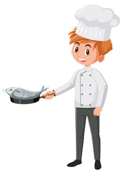 A professional chef cooking fish