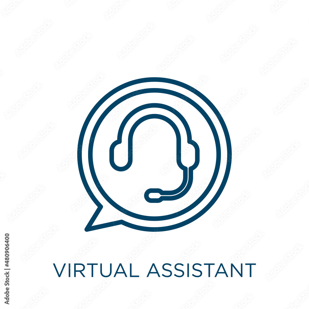 Poster virtual assistant icon. thin linear virtual assistant, virtual, business outline icon isolated on wh