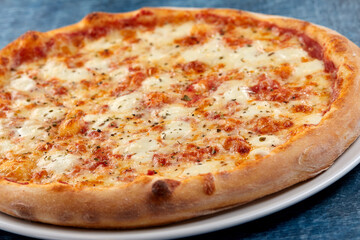 fresh pizza on the white plate