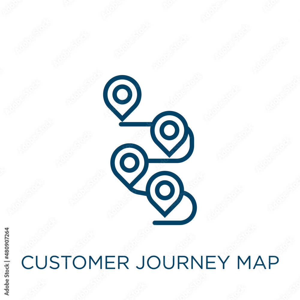 Poster customer journey map icon. thin linear customer journey map, journey, map outline icon isolated on w