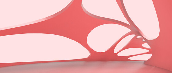 Abstract Background. Geometric Shape curve for banner and Digital design with Technology Concept on Red. copy space, banner, website -3d Rendering