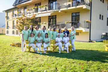 Nursing female team together portrait out side . high quality photo 