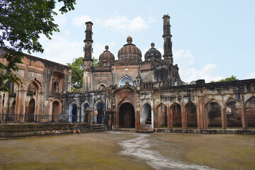 Façade of Imambara and Masjid at the British Residency built by Nawab Asaf Ud-Daulah completed by Nawab Saadat Ali Khan in late 1700s, Lucknow, Uttar Pradesh, India