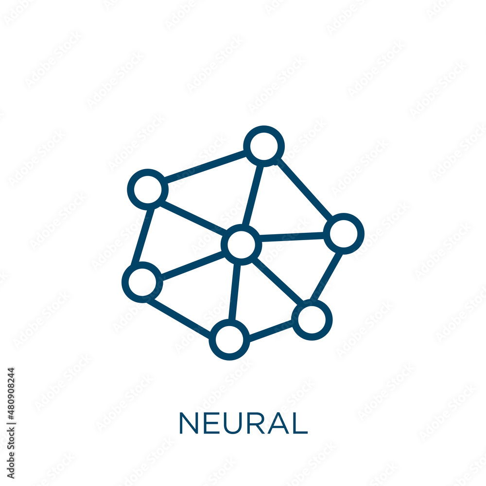 Poster neural icon. thin linear neural, brain, intelligence outline icon isolated on white background. line