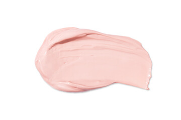 Pink cream texture swatch isolated on white background. Cosmetic or beauty product texture.