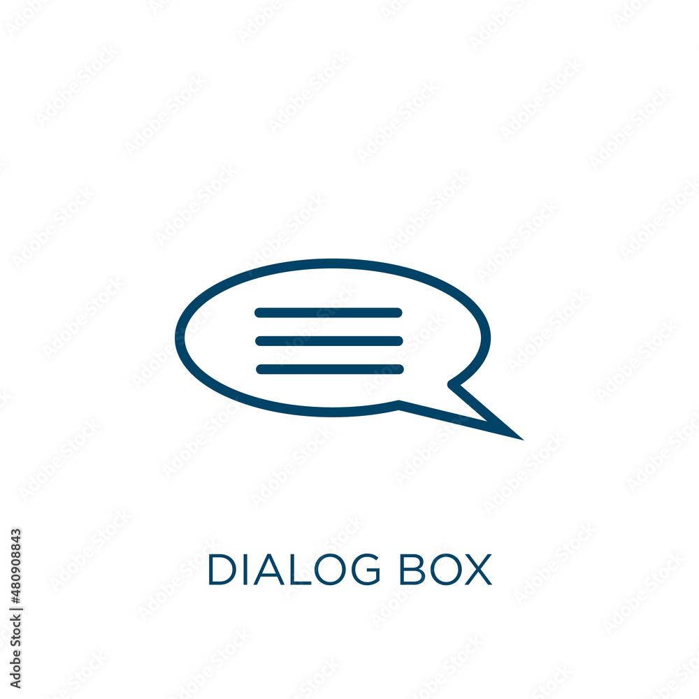 Poster dialog box icon. thin linear dialog box, text, communication outline icon isolated on white backgrou