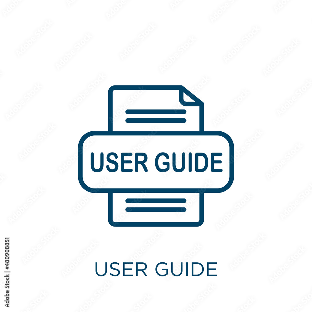 Poster user guide icon. thin linear user guide, user, guide outline icon isolated on white background. line