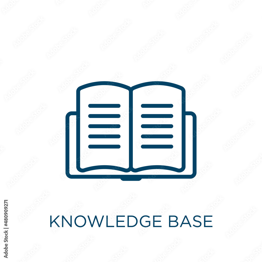 Poster knowledge base icon. thin linear knowledge base, education, knowledge outline icon isolated on white