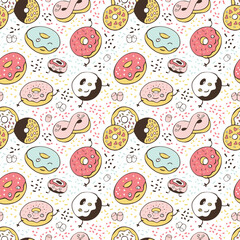 Sweet summer seamless background with donuts vector illustration
