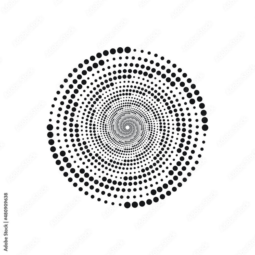 Poster dotted circular logo. circular concentric dots isolated on the white background. halftone fabric des